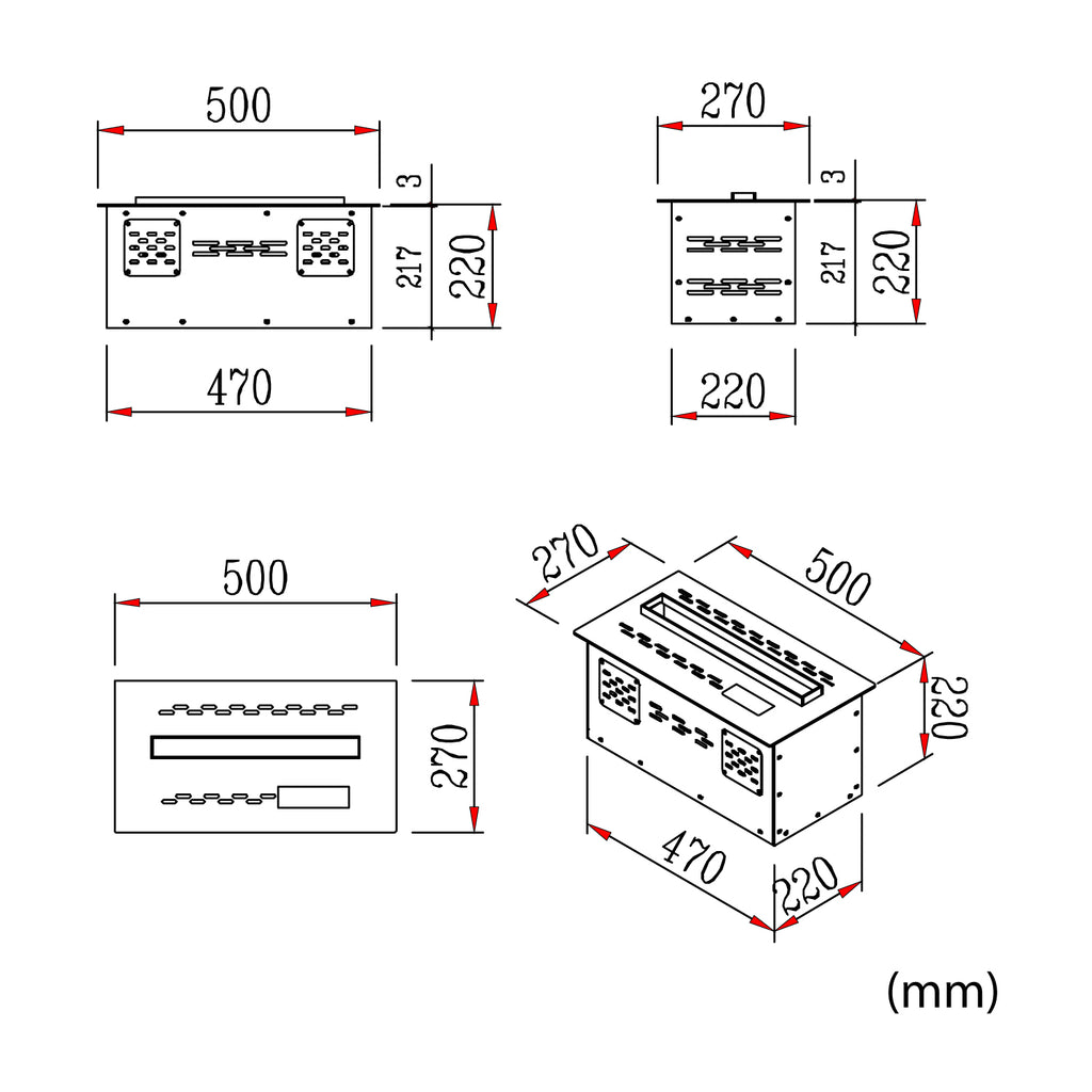 CAMINETTO-CALDARO-50 Cheminée à vapeur d'eau 50 cm - les dimensions