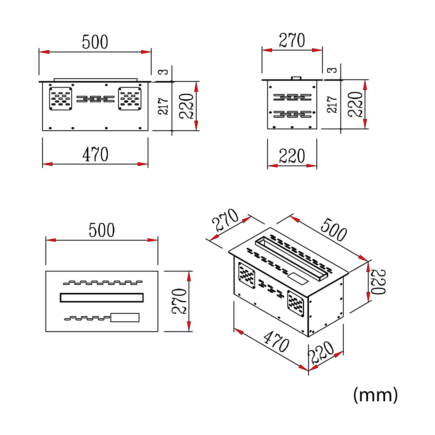 CAMINETTO-CALDARO-50 Cheminée à vapeur d'eau 50 cm - les dimensions