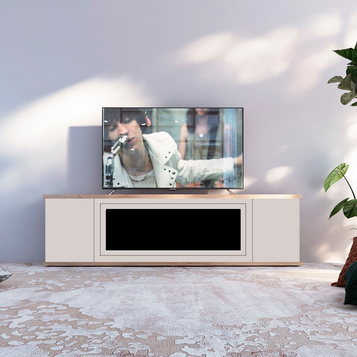 Mobile per camino in legno grigio chiaro elegante e resistente